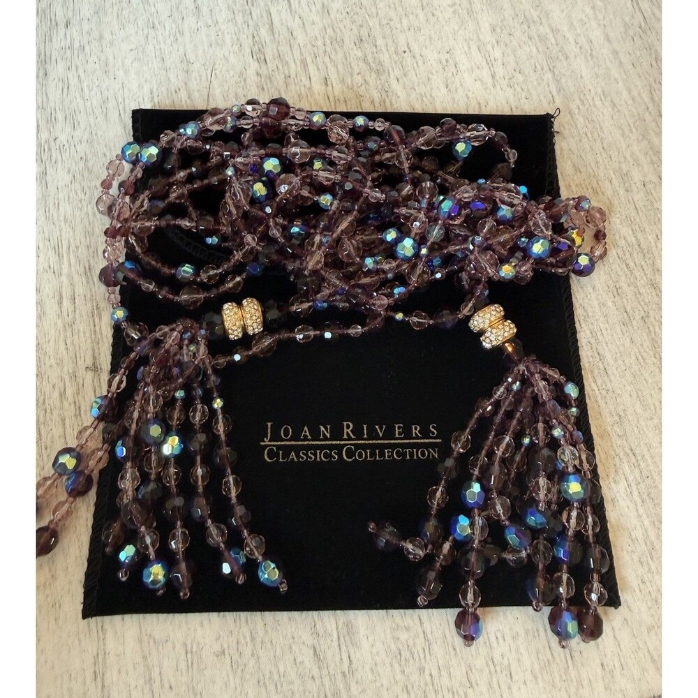 Joan Rivers Firepolished Crystal Removable Tassle Lariat Necklace Purple Aqua - Picture 2 of 11